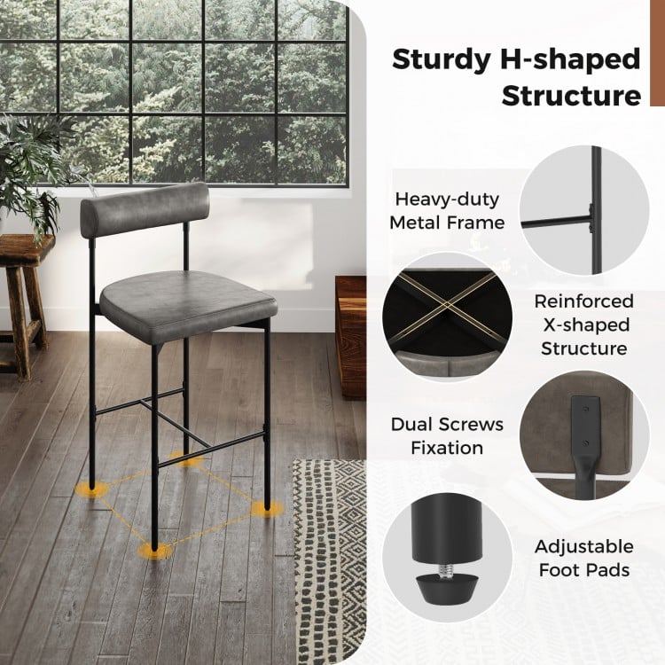 26 Inch Upholstered Bar Stools Set of 2 Counter Height Bar Chairs with  Backrest-Gray