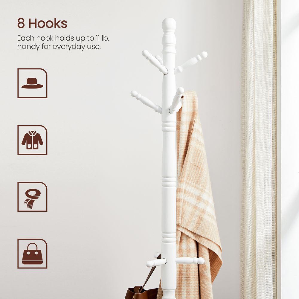 VASAGLE Solid Wood Coat Rack and Stand with 10 Hooks 