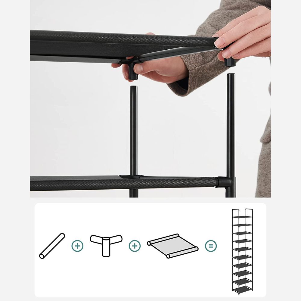 SONGMICS 10-Tier Shoe Shelf with Metal Frame 