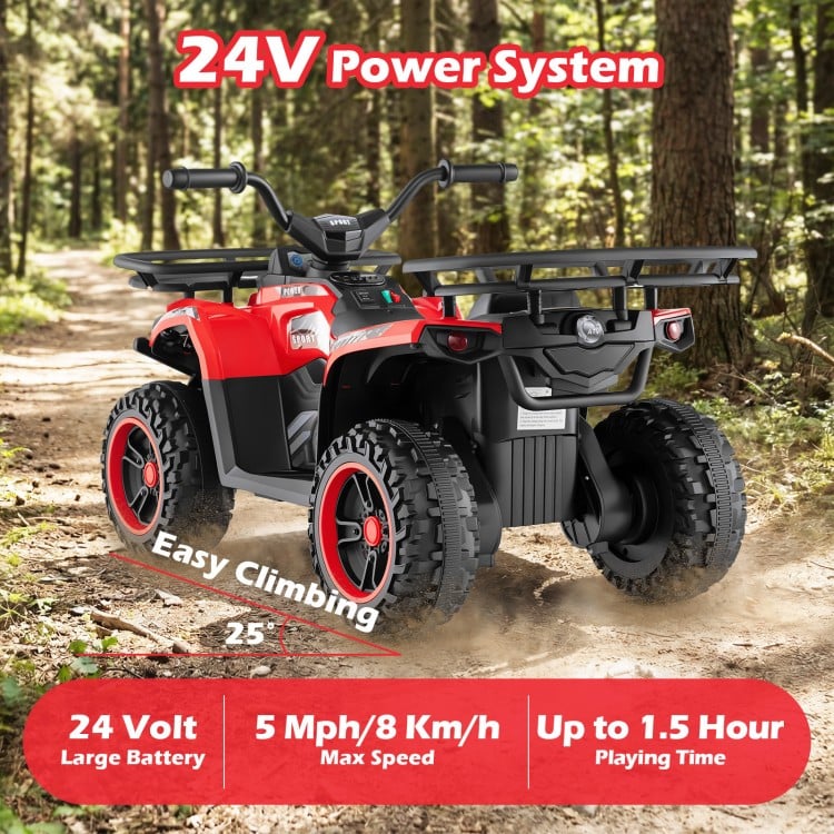 24V Electric Ride On Quad with LED Headlights-Red