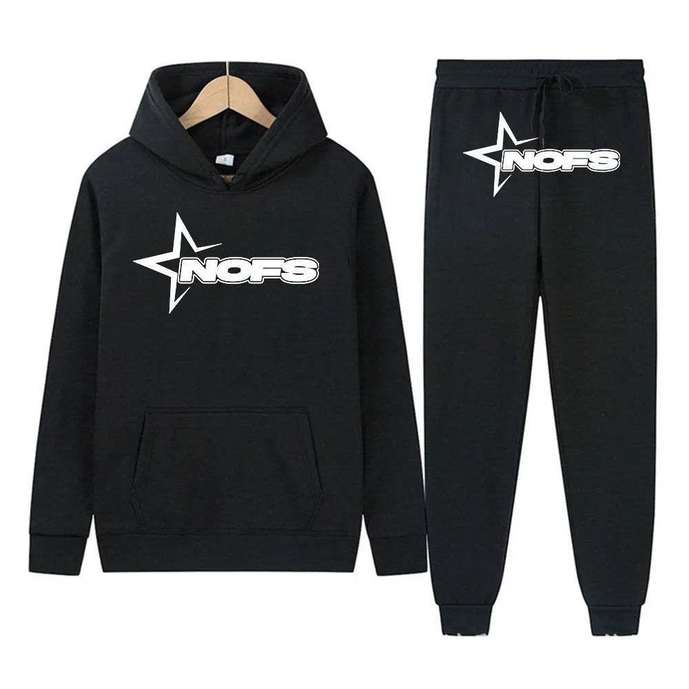 2 pcs Gothic Punk Rock Streetwear Hoodie Outfit set Unisex 