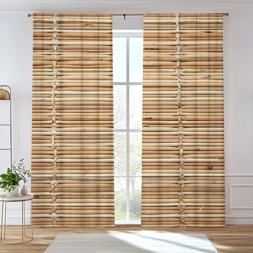 2-Piece Bamboo Stem Print Doorway Curtains – Contemporary Knit Polyester, Machine Washable, Pole Bag Design for Bedroom, Kitchen, Living Room, or Office (Pole Not Included) 