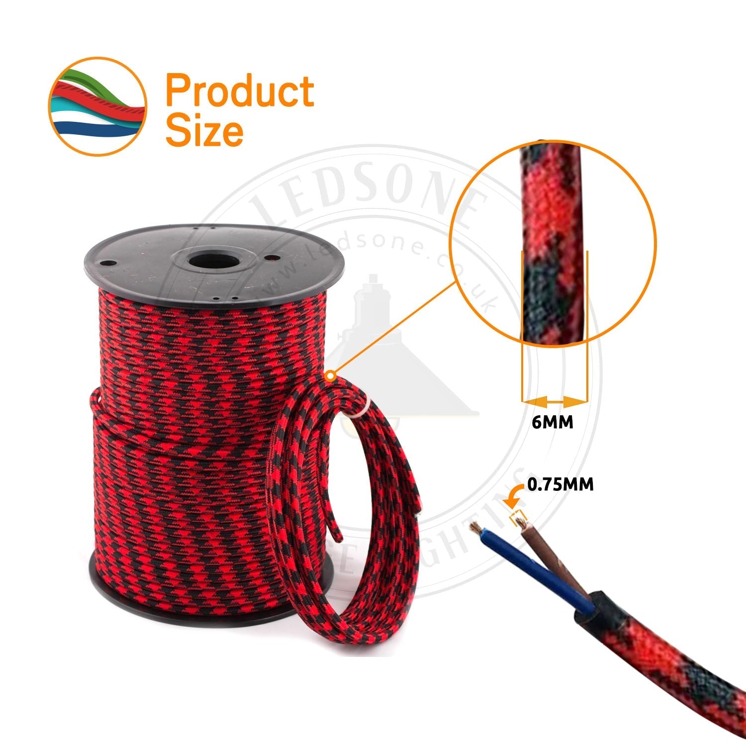 Industrial 2 Core Round Electric Fabric Cable Orange~1631