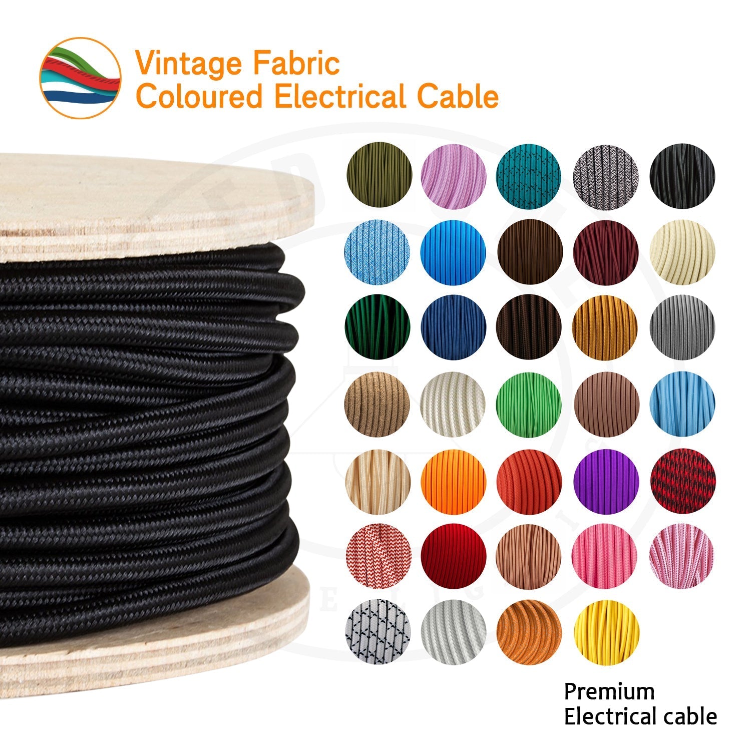 Industrial 2 Core Round Electric Fabric Cable Orange~1631