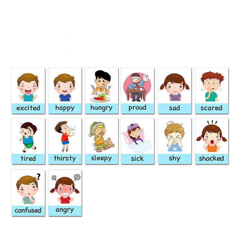 14 pcs Kids Learning Emotions Cognitive Flash Cards 