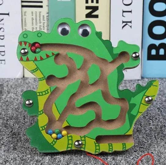 Children Magnetic Maze Toy Kids Wooden Puzzle Game Toy Kids Early Educational Brain Teaser Wooden Toy Intellectual Jigsaw Board 