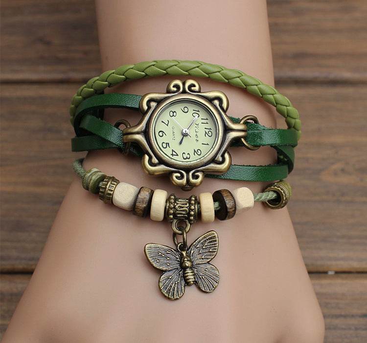 Cowhide winding bracelet watch 