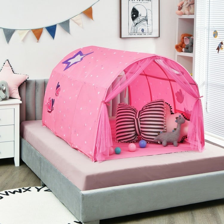 Kids Portable Galaxy Starry Sky Dream Portable Play Tent with Double Net Curtain-Purple