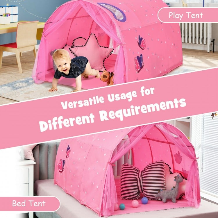 Kids Portable Galaxy Starry Sky Dream Portable Play Tent with Double Net Curtain-Purple