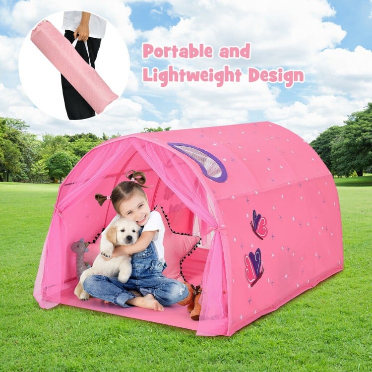 Kids Portable Galaxy Starry Sky Dream Portable Play Tent with Double Net Curtain-Purple