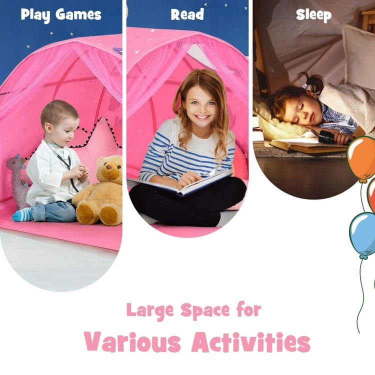 Kids Portable Galaxy Starry Sky Dream Portable Play Tent with Double Net Curtain-Purple