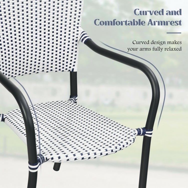 Set of 4 Patio Rattan Stackable Dining Chair with  Armrest for Garden-White