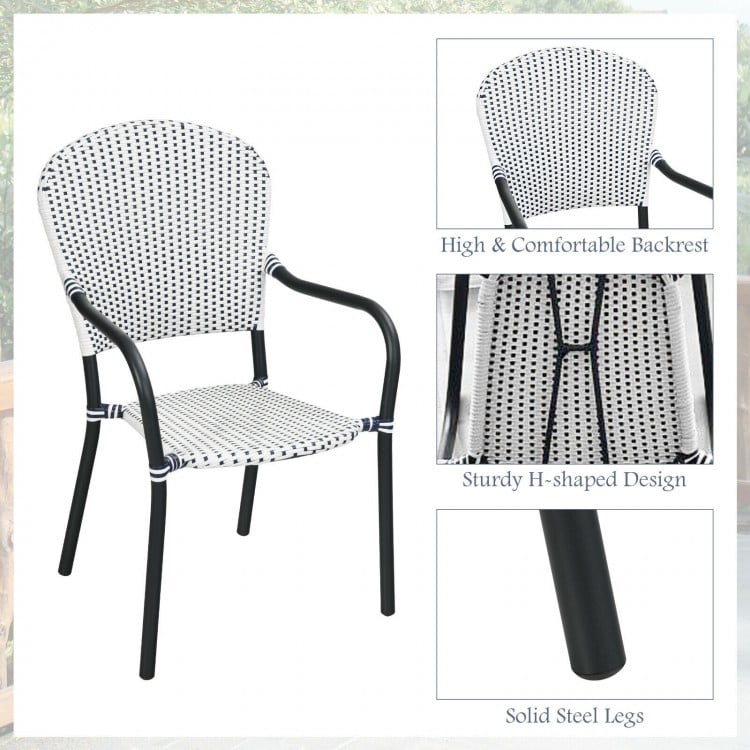 Set of 4 Patio Rattan Stackable Dining Chair with  Armrest for Garden-White