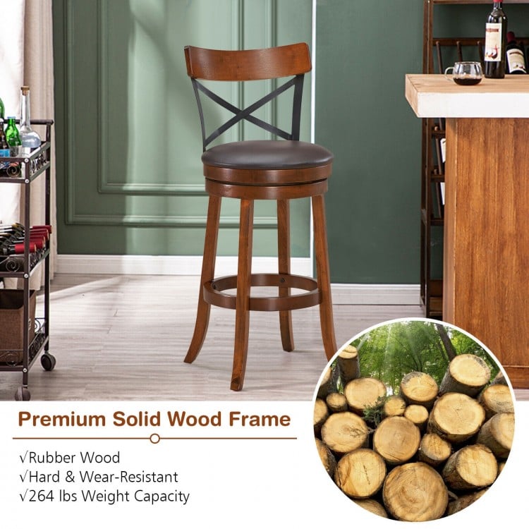 Set of 2 Bar Stools 360-Degree Swivel Dining Bar Chairs with Rubber Wood Legs-L