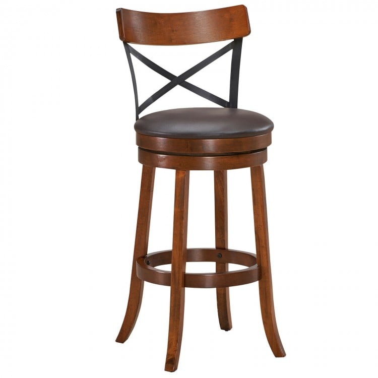 Set of 2 Bar Stools 360-Degree Swivel Dining Bar Chairs with Rubber Wood Legs-L