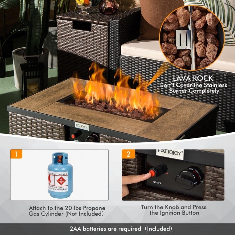 32 Inch x 20 Inch Propane Rattan Fire Pit Table Set with Side Table Tank and Cover