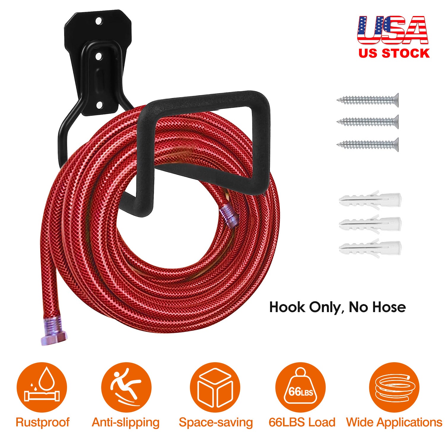 Heavy Duty Iron Hose Holder Wall Mounted Hose Hanger Hose Reel with 66LBS Load 3 Screws for Garden Garage Yard Workshop