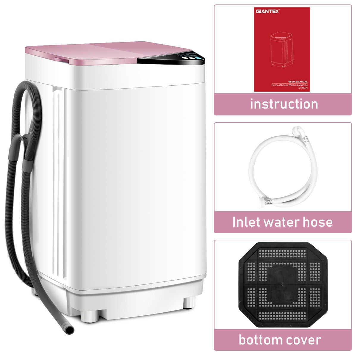 Full-automatic Washing Machine 7.7 lbs Washer / Spinner Germicidal-Pink