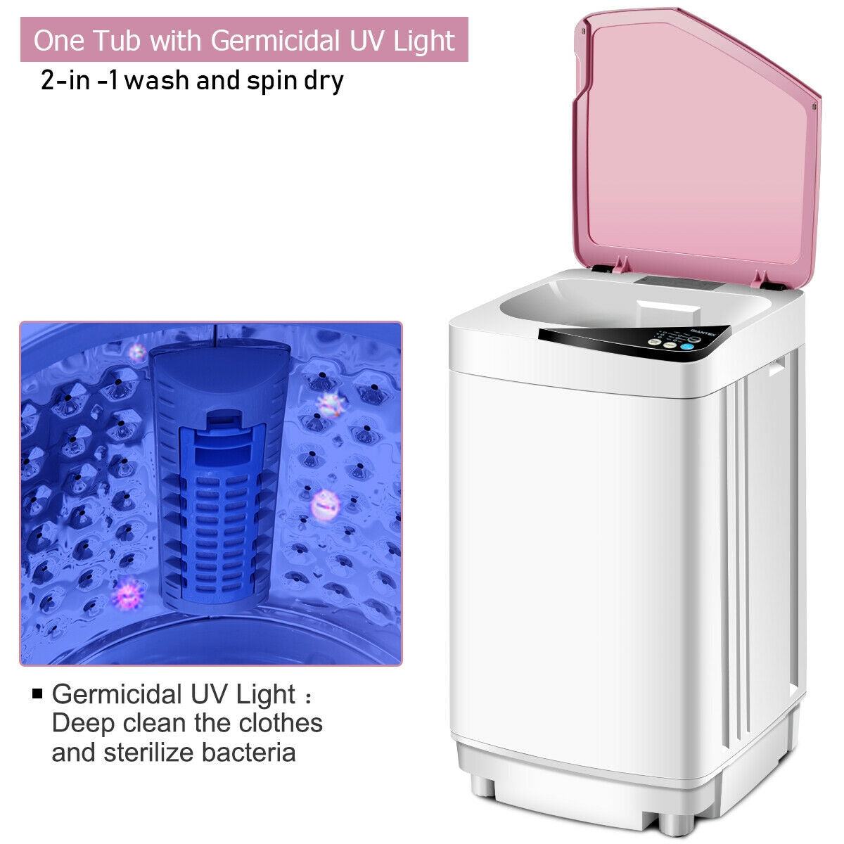 Full-automatic Washing Machine 7.7 lbs Washer / Spinner Germicidal-Pink