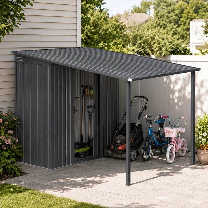 5' x 8' Metal Outdoor Grill Gazebo with 215 Cu. Ft. Lean-To Storage Shed, Galvanized Steel Hardtop Shelter