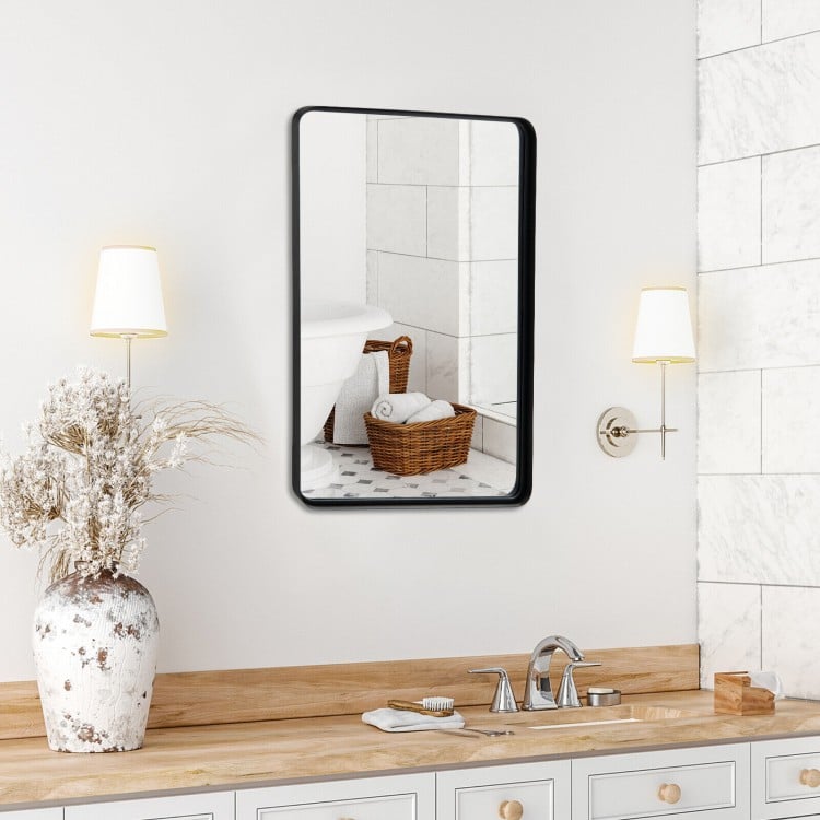 Rectangular Wall Mount Bathroom Mirror with Solid Steel Frame-L