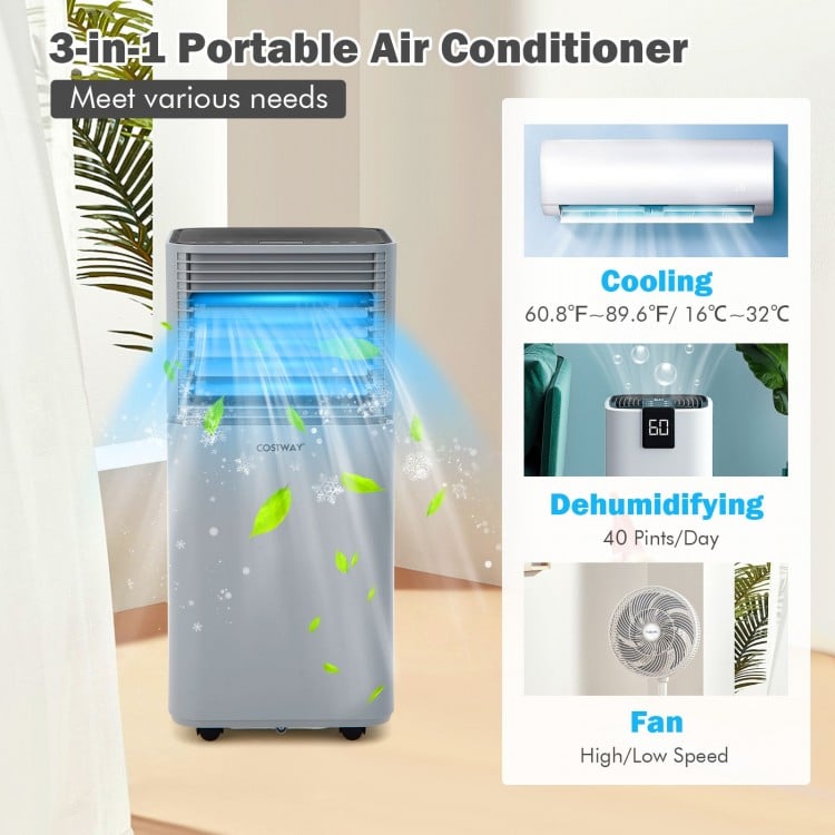 8000 BTU 3-in-1 Air Cooler with Dehumidifier and Fan Mode-Gray
