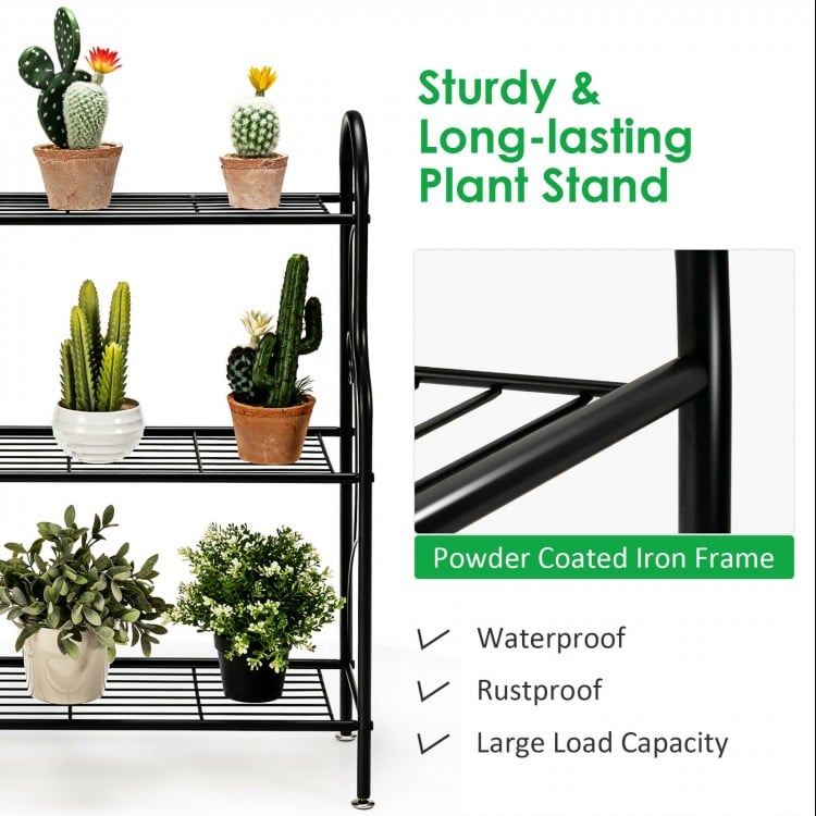 3-Tier Scrollwork Designed Metal Plant Stand-Black