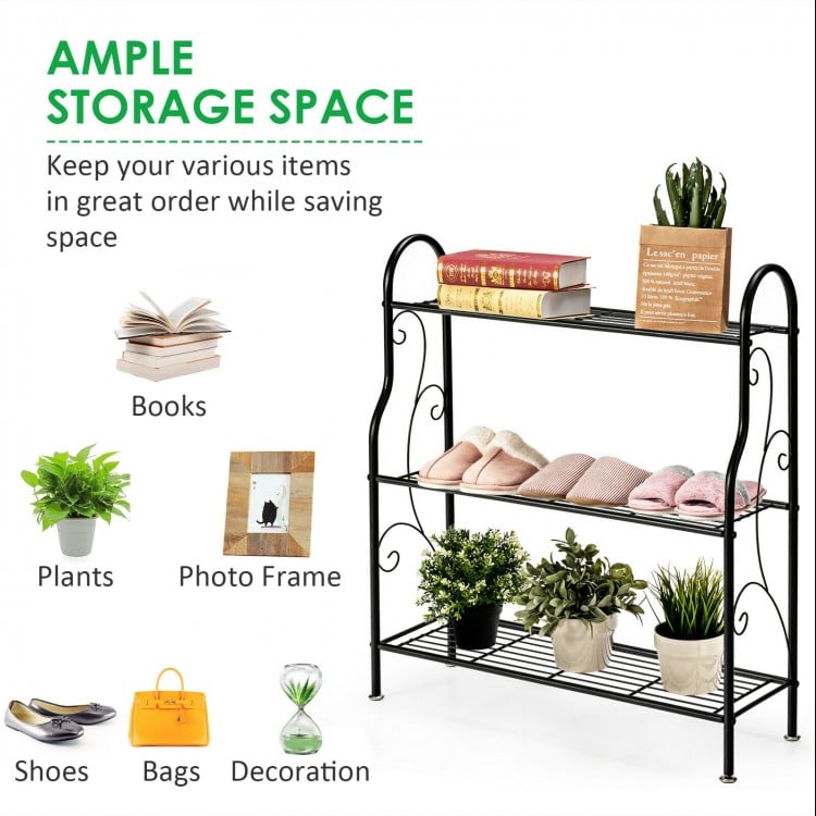 3-Tier Scrollwork Designed Metal Plant Stand-Black