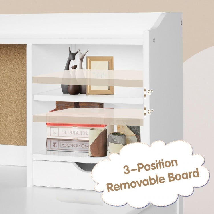 Kids Desk and Chair Set Study Writing Desk with Hutch and Bookshelves-White