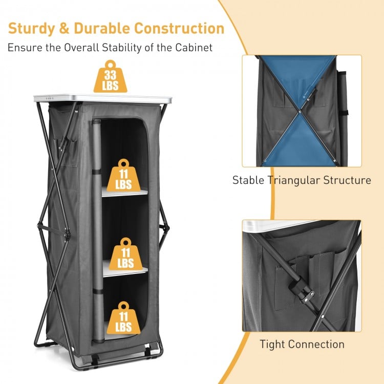 Folding Pop-Up Cupboard Compact Camping Storage Cabinet with Bag-XL