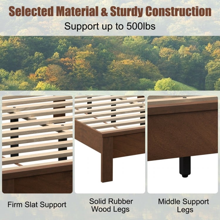 Full Size Platform Slat Bed Frame with High Headboard-Walnut