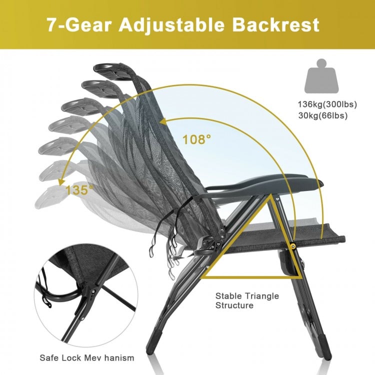 4 Pieces Patio Adjustable Back Folding Dining Chair Ottoman Set-Gray
