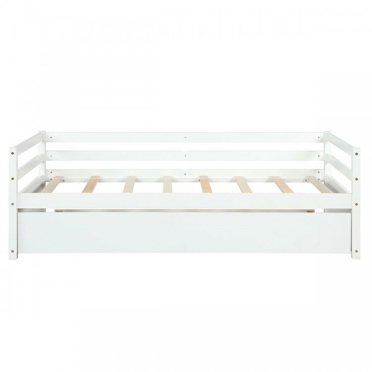 Twin Size Wooden Slat Trundle Platform-White