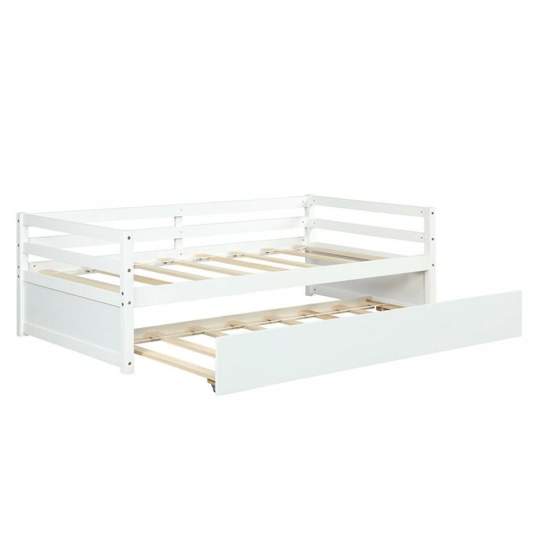 Twin Size Wooden Slat Trundle Platform-White