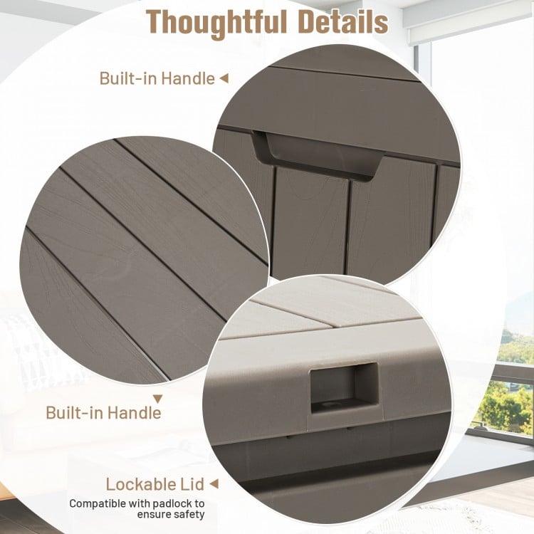 30 Gallon Deck Box Storage Seating Container with Lockable Lid-Light Brown