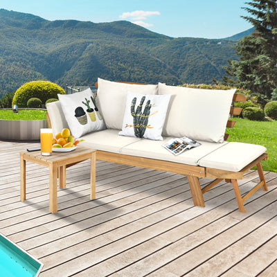 Adjustable  Patio Convertible Sofa with Thick Cushion-White 