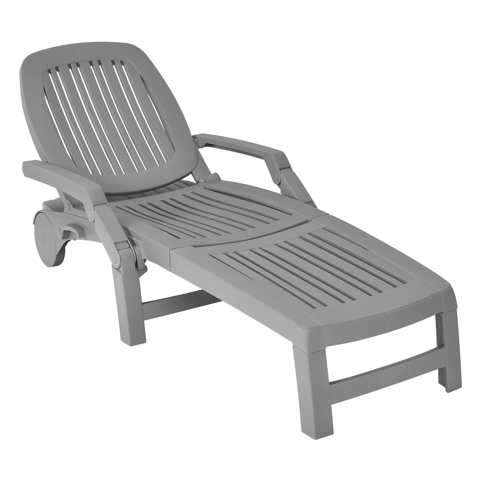 Adjustable Patio Sun Lounger with Weather Resistant Wheels-Gray