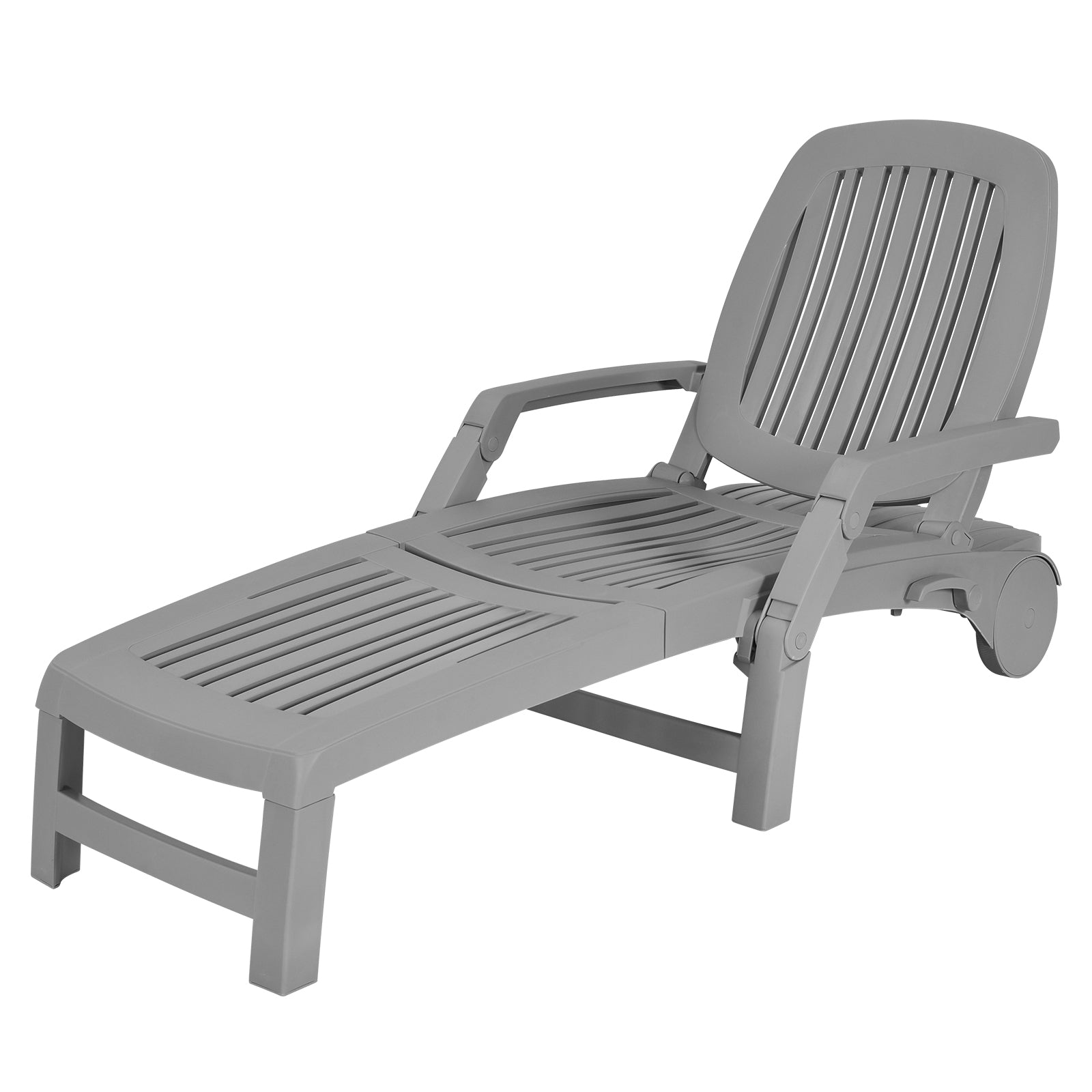 Adjustable Patio Sun Lounger with Weather Resistant Wheels-Gray 