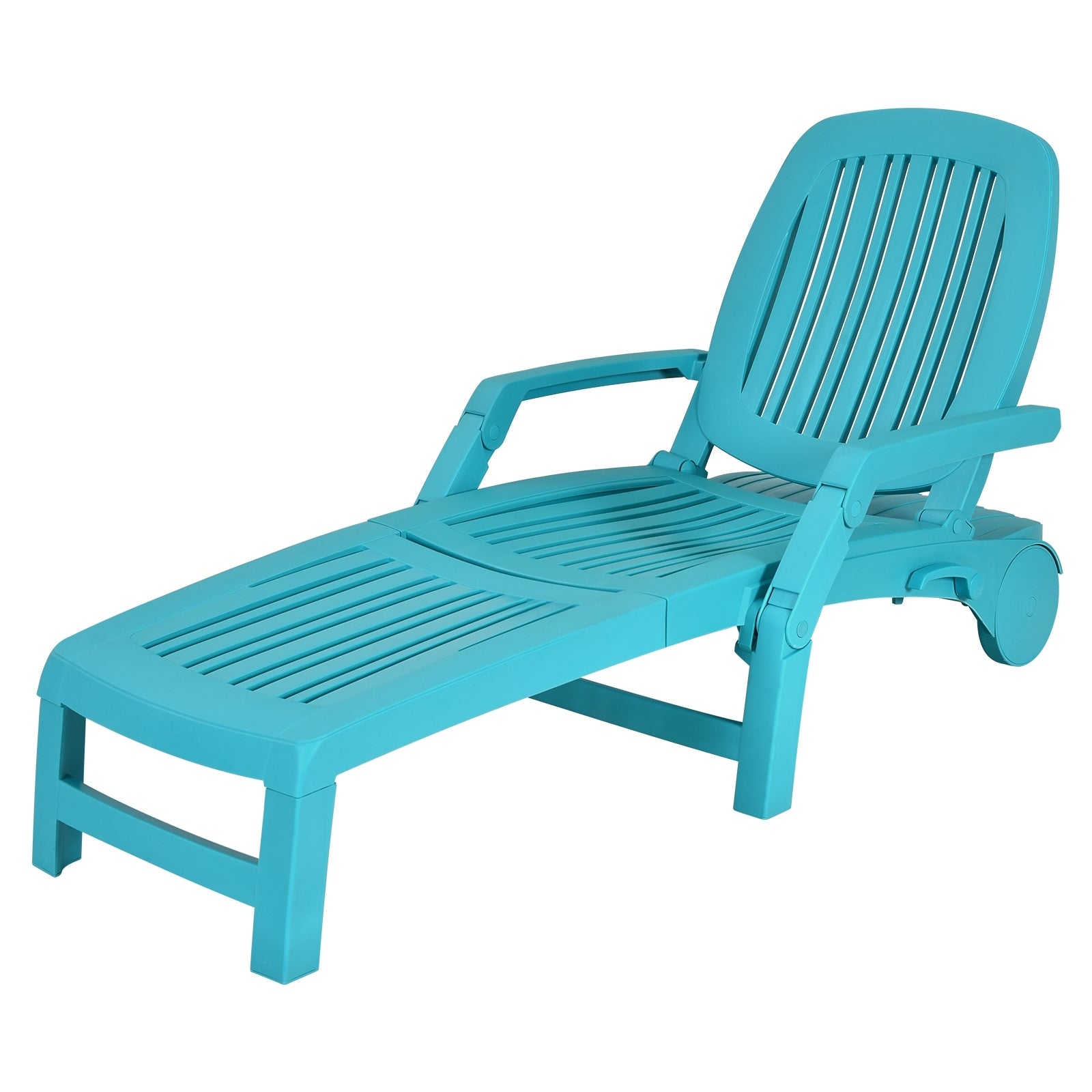 Adjustable Patio Sun Lounger with Weather Resistant Wheels-Turquoise 