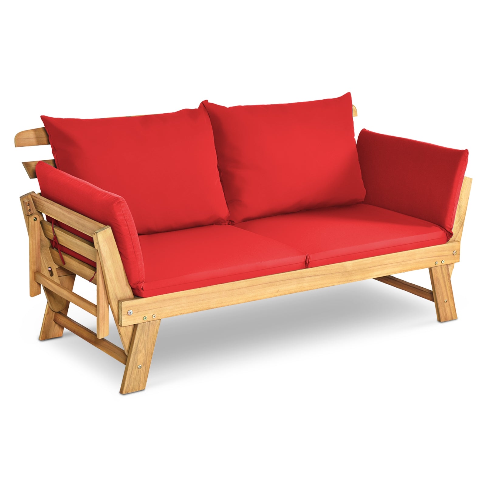 Adjustable Patio Convertible Sofa with Thick Cushion-Red