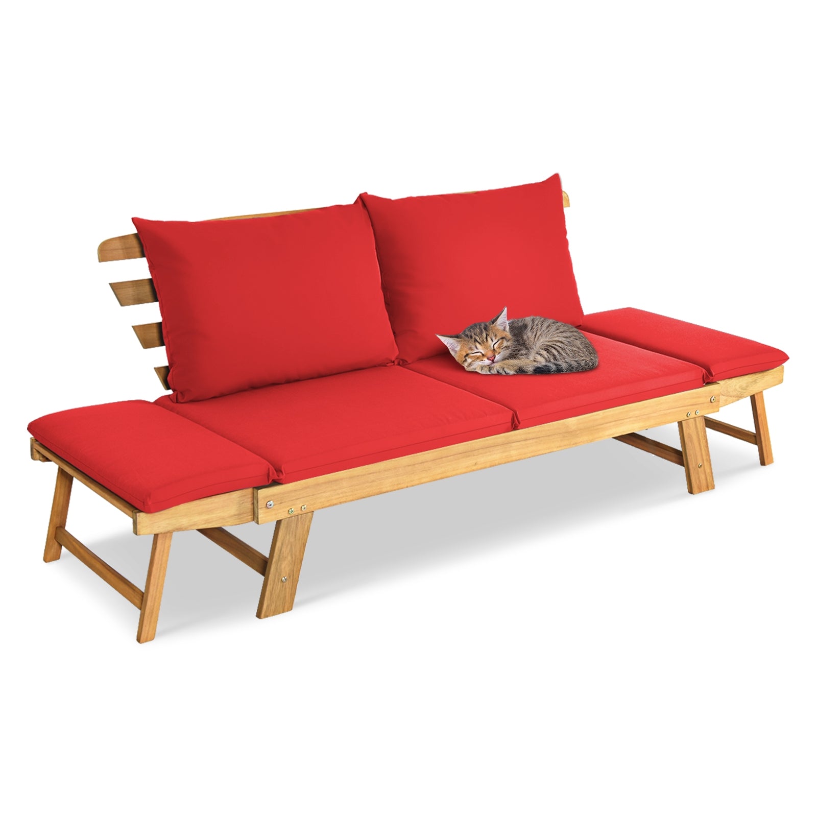 Adjustable Patio Convertible Sofa with Thick Cushion-Red