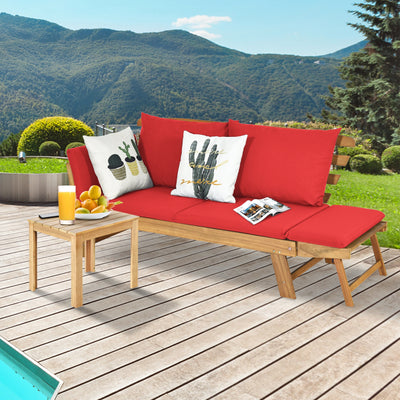 Adjustable Patio Convertible Sofa with Thick Cushion-Red 