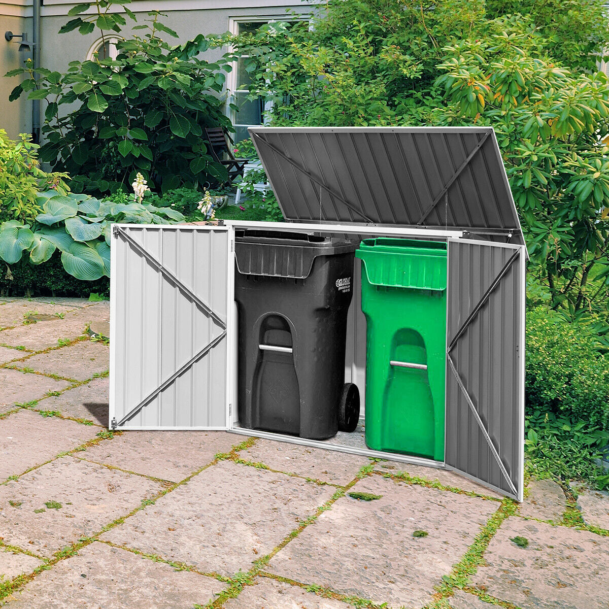 Horizontal Storage Shed 68 Cubic Feet for Garbage Cans