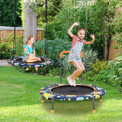 Convertible Swing and Trampoline Set with Upholstered Handrail 