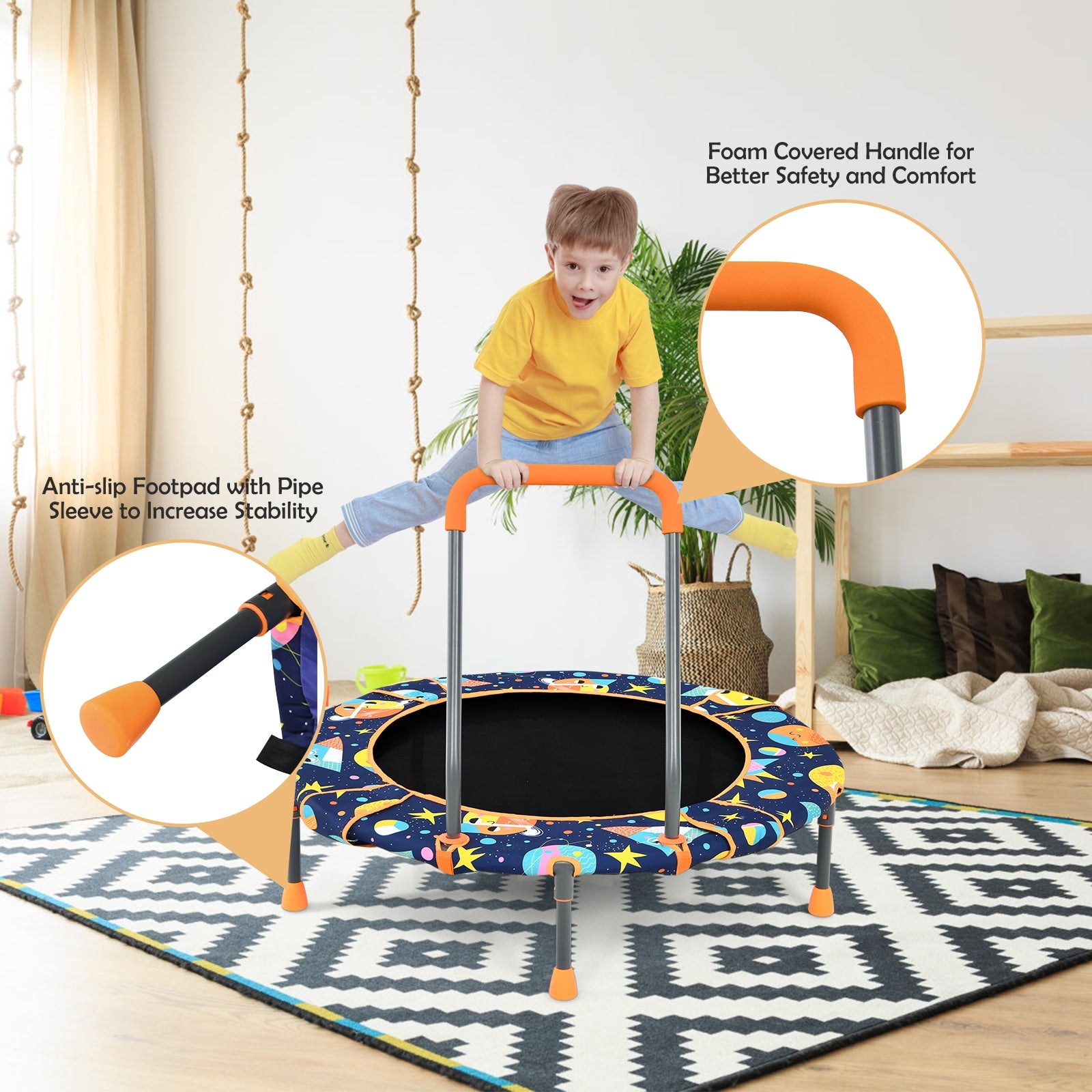 Convertible Swing and Trampoline Set with Upholstered Handrail