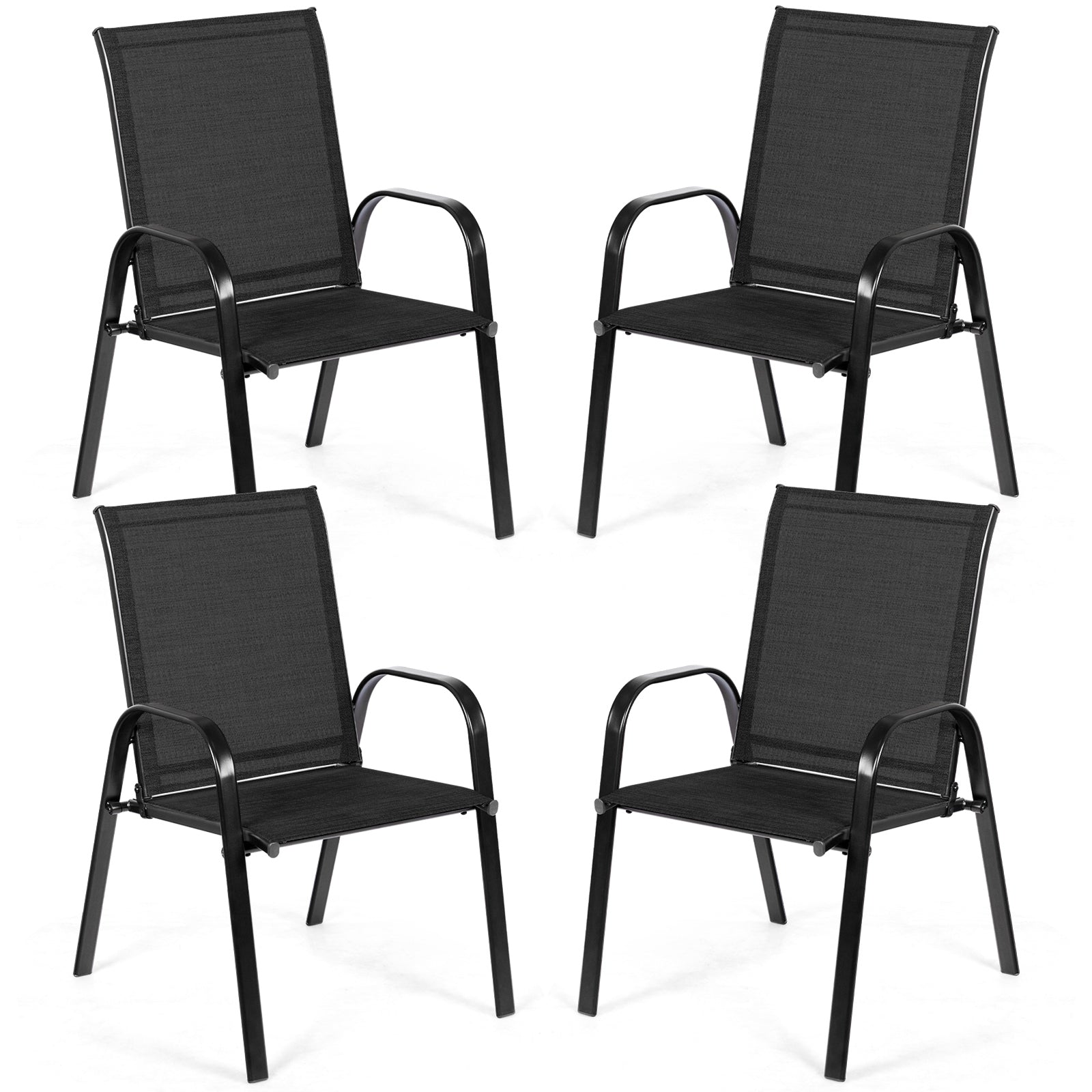 2 Pieces Patio Outdoor Dining Chair with Armrest-Black