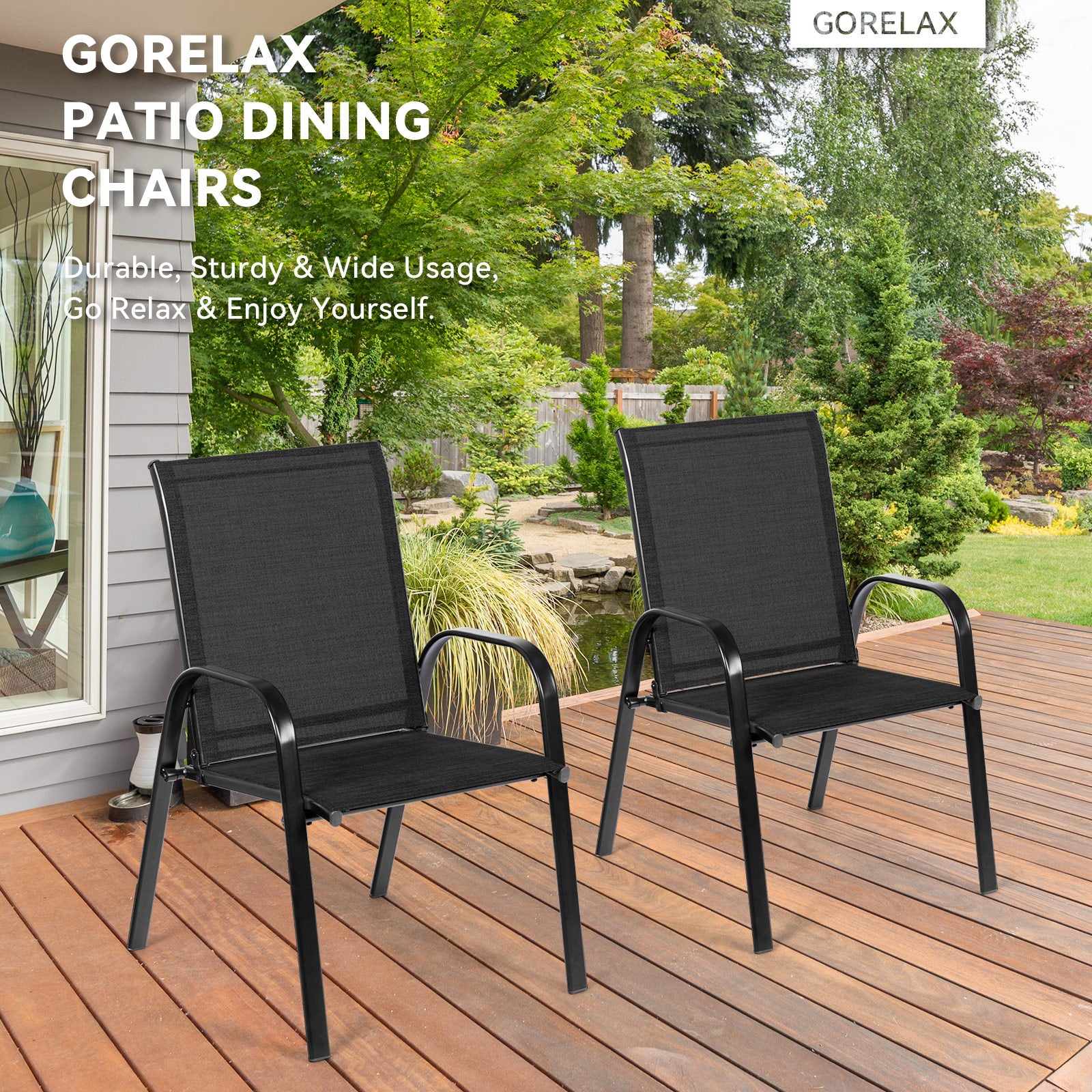 2 Pieces Patio Outdoor Dining Chair with Armrest-Black