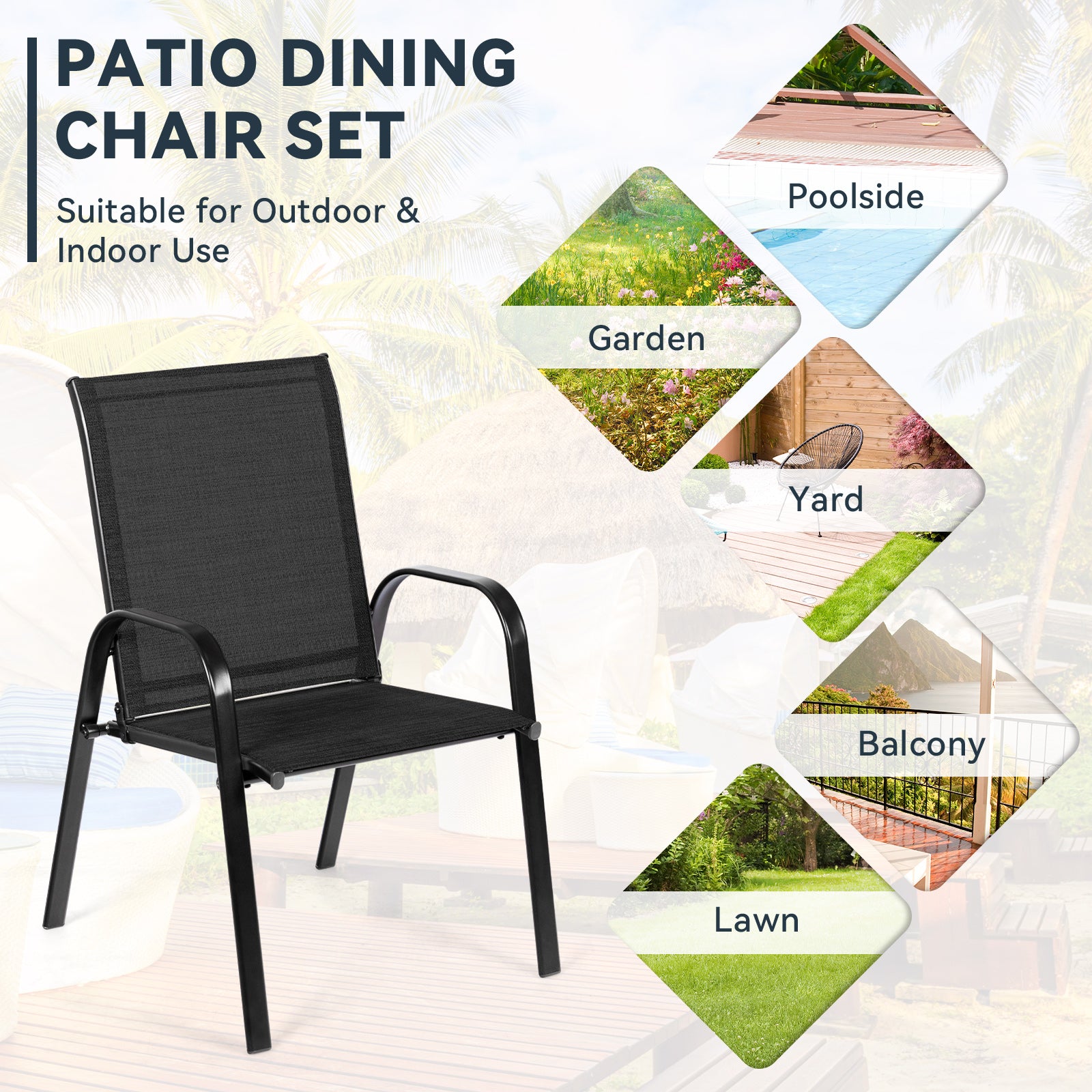 2 Pieces Patio Outdoor Dining Chair with Armrest-Black