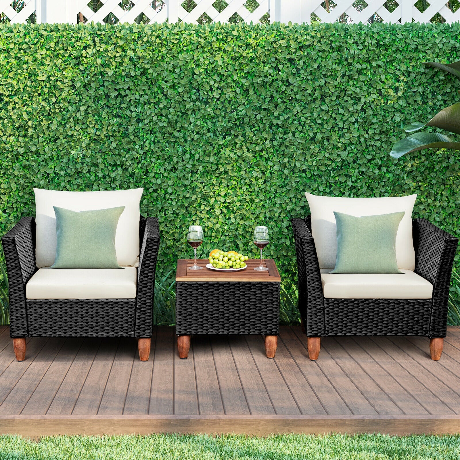 3 Pieces Outdoor Patio Rattan Furniture Set with Coffee Table