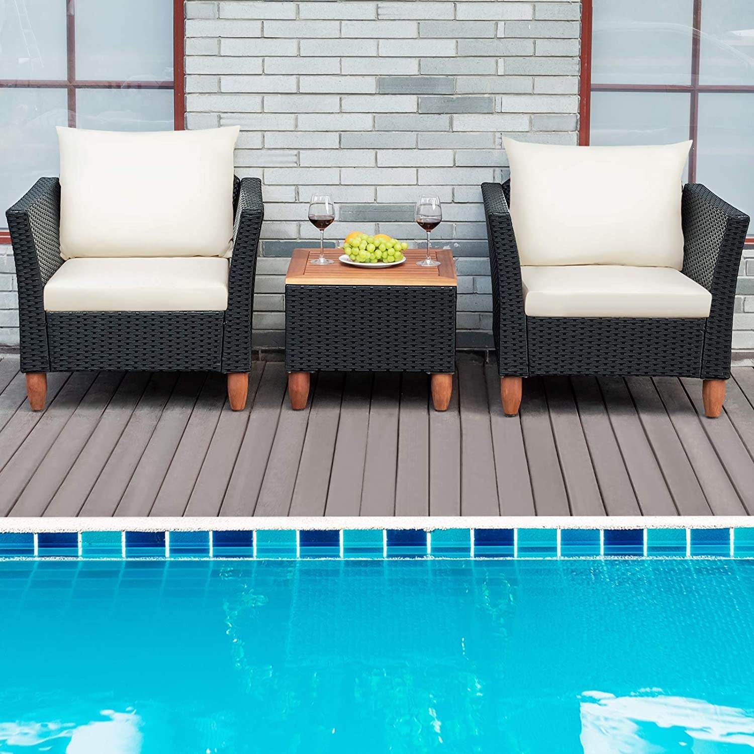 3 Pieces Outdoor Patio Rattan Furniture Set with Coffee Table 